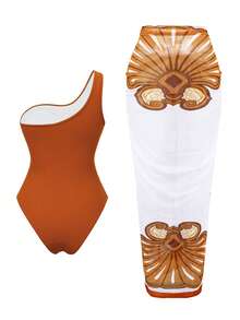 Swim Oasis Conjunto de 2 piezas de traje de baño de una sola pieza con falda de cintura alta para mujer, para resort de playa 2026 - Naranja Coral - Ver 2