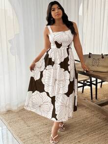 SHEIN Clasi 随机印花休闲度假风无袖数码印花加大码连衣裙 - 彩色 - 查看 3