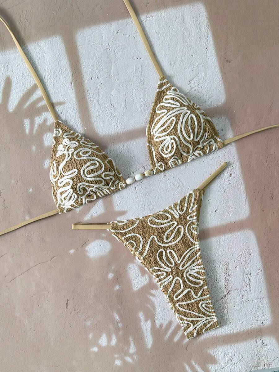 Swim Vcay Women's Summer Beach Floral Textured Sexy Bikini Swimsuit Set - Multicolor - View 1