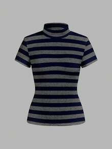 Attitoon 休闲复古朋克 Y2K 百搭派对机场高领短袖修身女式T恤，秋冬季穿着舒适 - 彩色 - 查看 3