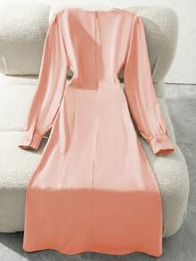 Franclia 新款酒红色褶裥收腰优雅女式连衣裙 - 淺粉色 - 查看 2