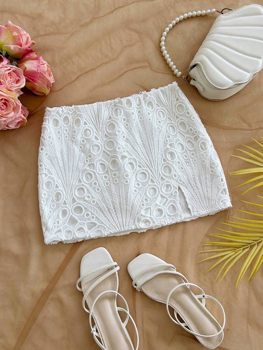 Soleia 春夏新款休闲度假西部海滩婚礼宾客着装毕业早午餐女士圣帕特里克节春假复活节音乐节优雅波西米亚热带风情优雅婚礼季派对情人节约会白色纹理迷你裙 - 白色 - 查看 1