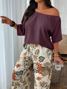 Weeklong 随机印花休闲度假风大码上衣和裤子两件套 - 彩色 - 查看 3