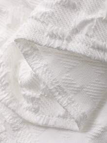 FRIFUL 女士宽松泡泡袖拼接下摆开襟休闲衬衫，夏季 - 白色 - 查看 8