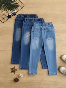 SHEIN Vintaside Kids 3pcs Young Boy Casual Everyday Commute Versatile Elastic Skinny Tapered Jeans - Multicolor - View 2