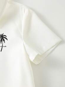 SHEIN 1pc Young Boys' Casual Vintage Graphic Print Soft Comfortable Versatile Short Sleeve Shirt, Suitable For Daily Wear, School, Outings, Spring/Summer - White - View 5