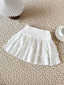 Girlism Tween Girls White Layered Ruffle Casual Skirt - White - View 5