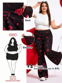 SHEIN CURVE+ Pantalones casuales de cintura alta y acampanados con elástico para mujeres de talla grande, pantalones frescos de primavera y verano para mujeres, pantalones acampanados