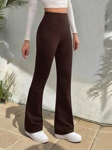 SHEIN Tall 女士高腰显瘦纯黑色休闲裤，适合夏秋季节穿着，高级加长款 - 咖啡棕 - 查看 8