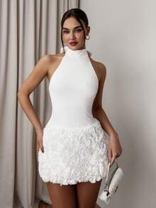 Firerie 女士优雅精致浪漫端庄露背白色迷你连衣裙，吊带露背设计，适合舞会、节日、派对、情人节约会、婚礼、出席宾客、度假、生日等场合。 - 白色 - 查看 2