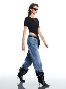 Airlisse Women's Y2K Fashion Ruffle Hem Long Sleeve T-Shirt, Suitable For Graduation, Party, And Everyday Wear - Black - View 3