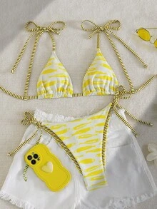 Swim Vcay Bộ bikini 2 mảnh gợi cảm, thời trang và ngọt ngào dành cho nữ, có nơ buộc vai, không gọng, có đệm mút tháo rời. - Màu vàng - Xem 4
