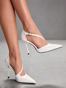 CUCCOO SZL Women's Pointed Toe Buckle Design Fashionable High Heels, Versatile For Daily Wear Valentine's Day - White - View 3