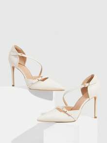 CUCCOO SZL Women's Pointed Toe Stiletto Heels Ankle Strap Hollow Out Pumps, Sexy & Fashionable, Suitable For Christmas Party Valentine's Day - Beige - View 1