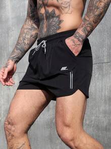 Manfinity Sport Corelite 男士夏季休闲抽绳腰斜插口袋透气运动短裤 - 黑色 - 查看 6