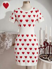 Chiquease Đầm nữ đa năng, thời trang, mang đậm không khí lãng mạn ngày Valentine mới, họa tiết trái tim jacquard. - trắng - Xem 3