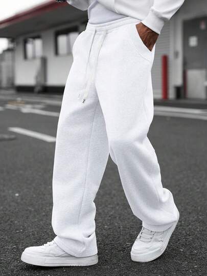 PAVTROS Men's Solid Color Elastic Waist Pocket Loose Casual Pants