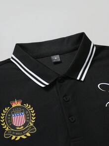 PAVTROS Men's Casual Paris Print Short Sleeve Polo Shirt - Black - View 3