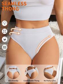 SHEIN 1件装女士无缝极简舒适丁字裤 - 白色 - 查看 2