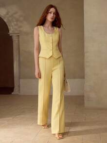 MOTF PREMIUM ELEGANT TEXTURED WAISTCOAT, SUITABLE FOR SPRING/SUMMER - Yellow - View 5