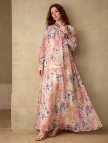 MOTF PREMIUM 春夏款欧根纱梦幻数码印花连衣裙 - 彩色 - 查看 1