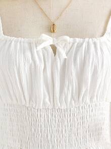 儿童夏季服装 青少年女孩白色纯色休闲优雅波西米亚热带拼接蕾丝边吊带连衣裙，适合海滩度假刺绣连衣裙 白色夏季连衣裙 白色太阳裙 褶皱连衣裙 中长连衣裙 白色连衣裙 舞会礼服 长裙 超长连衣裙 白色太阳裙 白色超长连衣裙 - 白色 - 查看 5