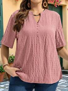 EMERY ROSE Camisa de talla grande de unicolor con cuello entallado para el verano - Rosa - Ver 1