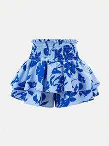 SHEIN Váy quần cho bé gái tuổi teen, chất liệu dệt hoa, thắt nơ ở eo, xếp ly hai lớp, kiểu dáng thường ngày. - Màu xanh nhạt - Xem 6