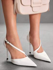 CUCCOO SZL Women's Pointed Toe Buckle Design Fashionable High Heels, Versatile For Daily Wear Valentine's Day - White - View 4