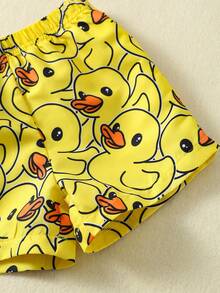 SHEIN 男婴可爱小鸭印花泳裤，适合海滩、游泳、冲浪、防晒 - 黃色 - 查看 6