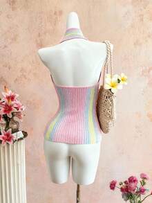 Selianne Women's Elegant Criss-Cross Halter Neck Sweater, Spring/Summer - Multicolor - View 2