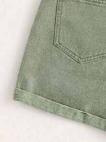 GlowEve Quần short denim nữ mùa hè, kiểu dáng thường ngày, gấu quần xắn lên, cạp cao. - xanh quân đội - Xem 4