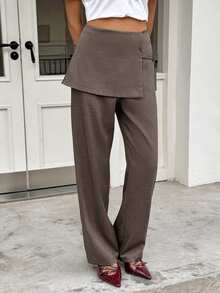 Siren Gaze Women's Slim Fit Double Layer Design Pants, Grey, Suitable For Commuting - Coffee Brown - View 7
