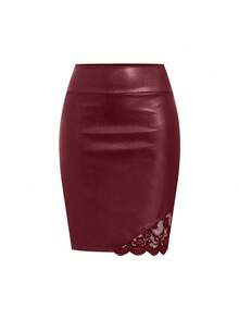 Gownix Women's Solid Color Slim Fit Minimalist Design Versatile Skirt - Red - View 8