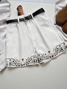 GlowEve Women's Embroidered Pocket Loose Casual Versatile Denim Shorts - White - View 9