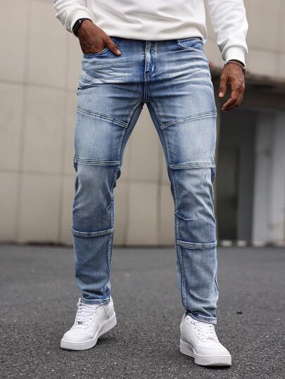 Manfinity Homme Men's Casual Vintage Washed Slim Fit Jeans