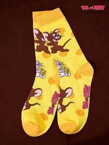 TOM & JERRY X Joivida 1双猫鼠图案男女通用中筒袜，吸汗透气。 - 黃色 - 查看 4