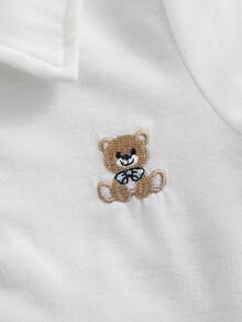 SHEIN 女婴平领平袖连体衣，前开襟按扣设计，刺绣图案，夏季款 - 彩色 - 查看 3