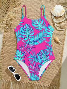 Tween Girl Tropical Print One-Piece Swimsuit