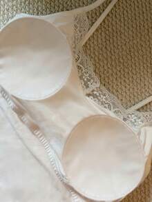 SHEIN 1pc Women's Solid Color Fitted Lace Patchwork Camisole - White - View 4