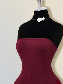 SHEIN ICON Vestido mini de mujer con parches de malla blanca y ballenas - Burdeos - Ver 5