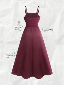 Olithes Französisches plissiertes Design Metall Dekor Camisole Maxikleid Burgunderrotes Kleid Bordeauxrotes Kleid Weinrotes Kleid Knielang Kleid Brautjungfernkleid Elegantes Hochzeitskleid Cocktailkleid Midi-Kleid Damenkleid mit Metalldekor Taillenschmeichelndes Kleid Damen Midi-Kleid Taillenschmeichelndes Kleid A-Linien Midi-Kleid - Bordeaux - Übersicht 2