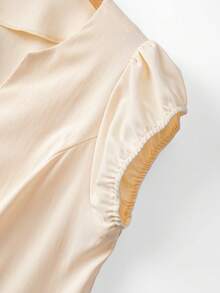 GlowEve CURVE Bộ đồ 2 món dành cho nữ cỡ lớn: Áo cổ chữ V tay ngắn và quần ống rộng, thích hợp cho mùa xuân/hè. - Màu be - Xem 4