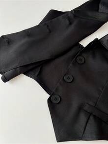 Elamini 女士黑色无袖西装外套，商务休闲办公装，时尚百搭，春夏款