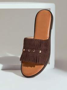 SHUZIA Women's Minimalist Casual Comfy Fringe Flat Sandals