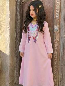 SHEIN 少女宽松休闲超长蝴蝶图案花卉V领睡袍，度假风