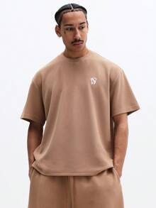 SUMWON Essentials Crew Neck Short Sleeve T-Shirt And Matching Drawstring Shorts Co-Ord Set Summer Casual Loungewear - Brown - View 4