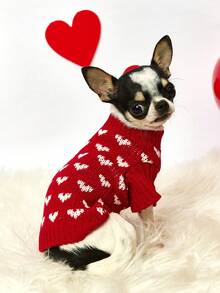 PETSIN Quần áo thú cưng phong cách mới Thu Đông: Áo len dệt kim in hình trái tim, thiết kế cổ ve áo, co giãn, ấm áp, mềm mại và thoải mái cho chó. - Nhiều màu - Xem 4