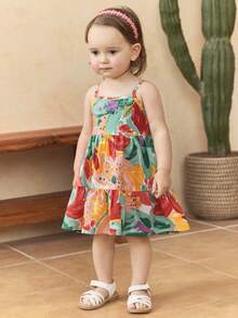 SHEIN Baby Girl Ditsy Floral Woven Spaghetti Strap Dress - Multicolor - View 6
