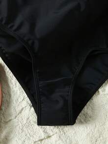 Swim SXY New Women One-Piece Swimsuit, Black & White Patchwork Halter Tie-Up Swimwear - Black and White - View 5